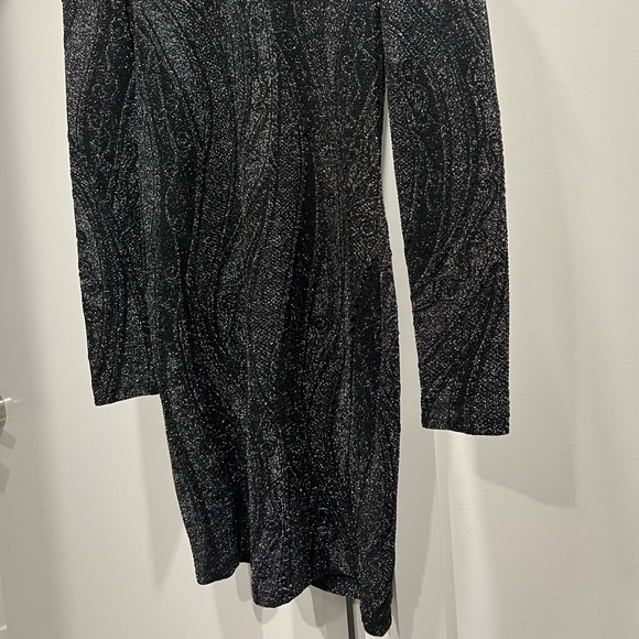 TORN BY RONNY KOBO-black silvery long sleeve stretchy cocktail dress - Picture 2 of 3